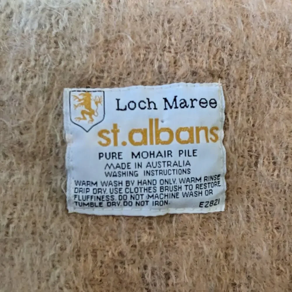Loch Maree St. Albans Pure Mohair Pile Blanket Fringe Plaid Tan Orange Throw